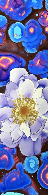 Free abstract flower art bookmark featuring a pretty blue and white abstract flower